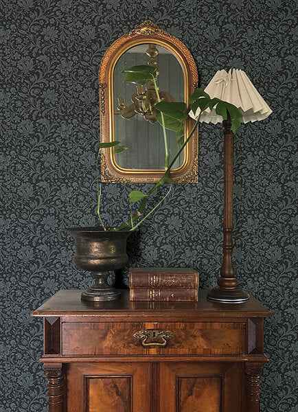 Hague Dark Blue Floral Trail Wallpaper - York Wallcoverings - 4173-27626