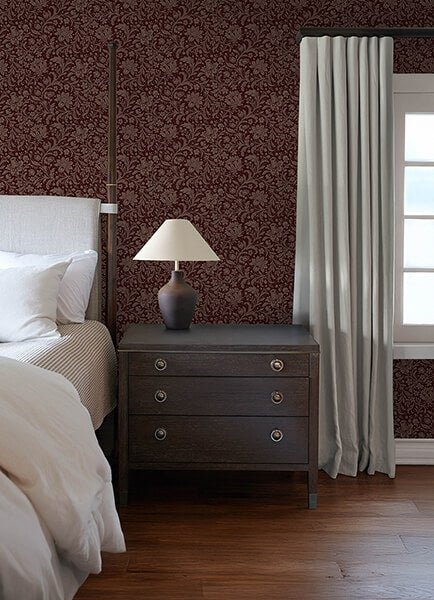 hague-burgundy-floral-trail-wallpaper-york-wallcoverings-4173-27627 - York Wallcoverings Wallpaper