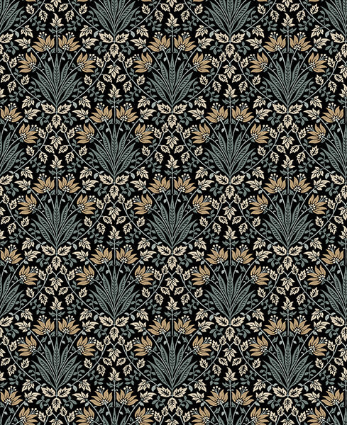woodbury-black-floral-damask-wallpaper-york-wallcoverings-4173-27630 - York Wallcoverings Wallpaper