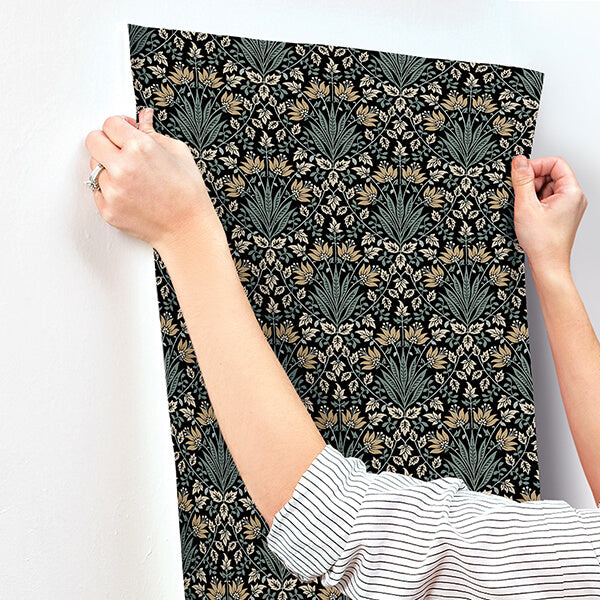 woodbury-black-floral-damask-wallpaper-york-wallcoverings-4173-27630 - York Wallcoverings Wallpaper