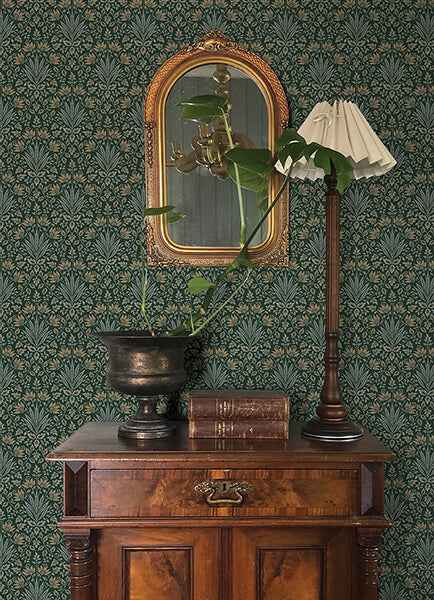Woodbury Evergreen Floral Damask Wallpaper - York Wallcoverings - 4173-27631 - York Wallcoverings Wallpaper