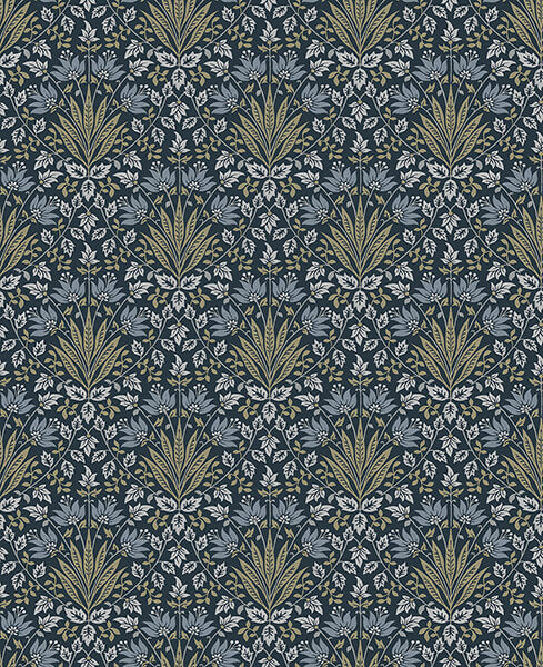 woodbury-navy-floral-damask-wallpaper-york-wallcoverings-4173-27634 - York Wallcoverings Wallpaper