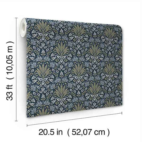 Woodbury Navy Floral Damask Wallpaper - York Wallcoverings - 4173-27634 - York Wallcoverings Wallpaper