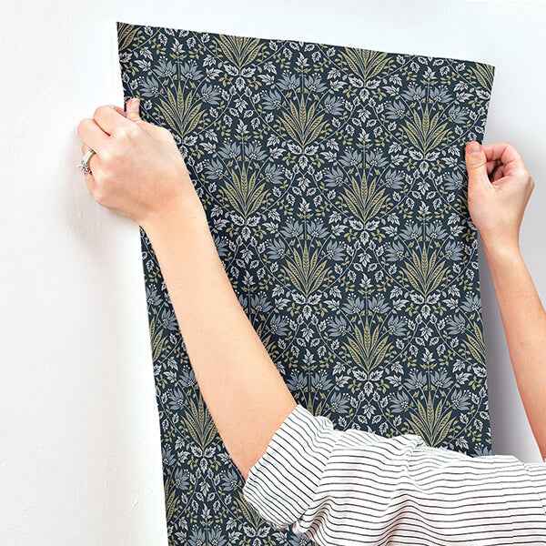 Woodbury Navy Floral Damask Wallpaper - York Wallcoverings - 4173-27634 - York Wallcoverings Wallpaper