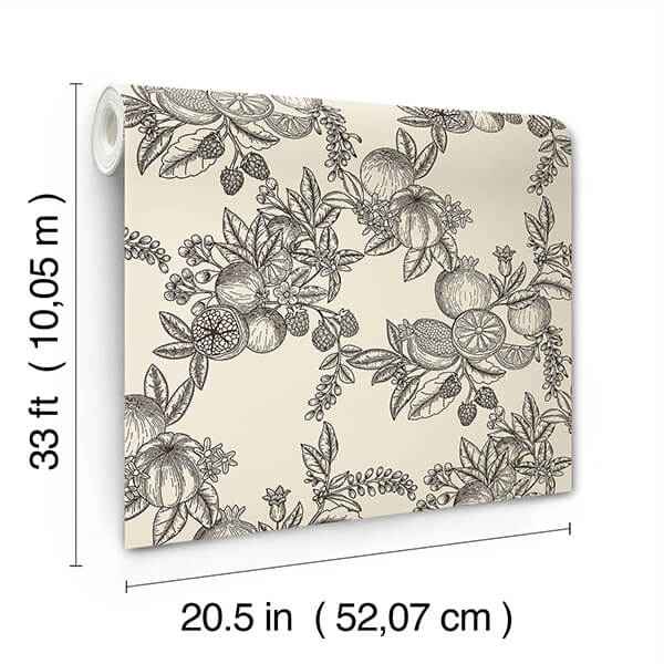 Gerty Black Fruit Toile Wallpaper - York Wallcoverings - 4173-27637 - York Wallcoverings Wallpaper