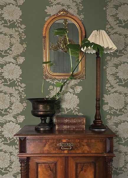 Gisela Green Floral Columns Wallpaper - York Wallcoverings - 4173-27639 - York Wallcoverings Wallpaper