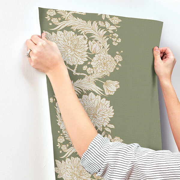 gisela-green-floral-columns-wallpaper-york-wallcoverings-4173-27639 - York Wallcoverings Wallpaper
