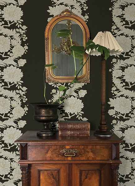 Gisela Black Floral Columns Wallpaper - York Wallcoverings - 4173-27641