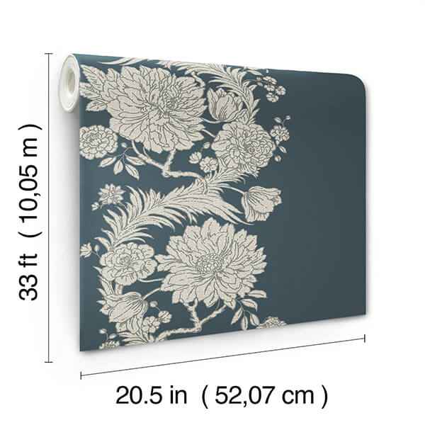 Gisela Blue Floral Columns Wallpaper - York Wallcoverings - 4173-27642 - York Wallcoverings Wallpaper