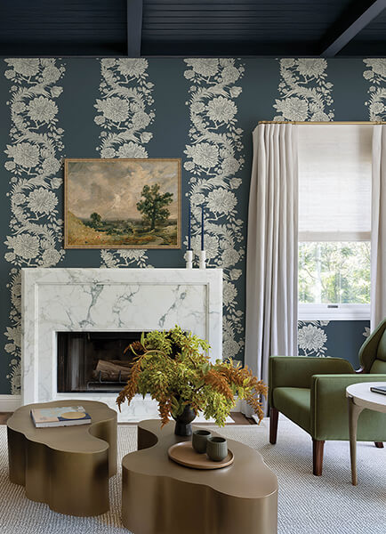 gisela-blue-floral-columns-wallpaper-york-wallcoverings-4173-27642 - York Wallcoverings Wallpaper