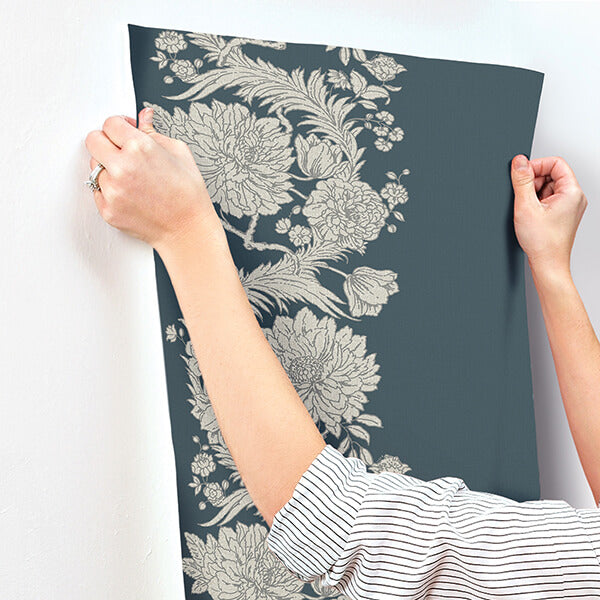 gisela-blue-floral-columns-wallpaper-york-wallcoverings-4173-27642 - York Wallcoverings Wallpaper