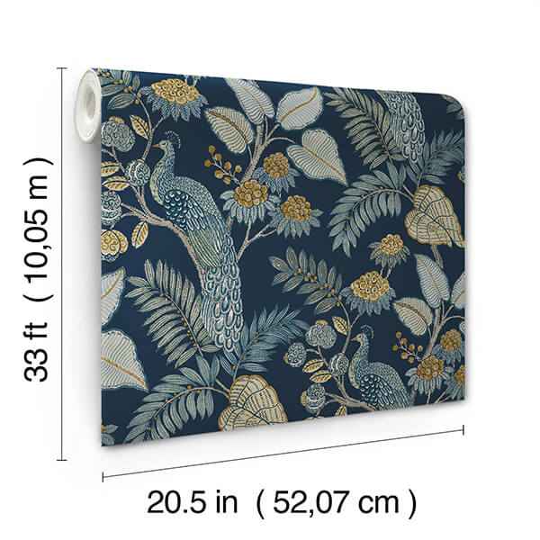 Geneva Dark Blue Peacock Paradise Wallpaper - York Wallcoverings - 4173-27643 - York Wallcoverings Wallpaper
