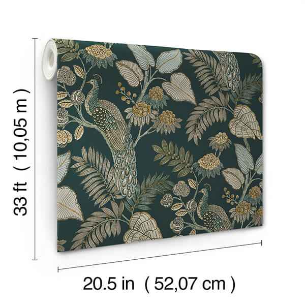 Geneva Sea Green Peacock Paradise Wallpaper - York Wallcoverings - 4173-27645 - York Wallcoverings Wallpaper