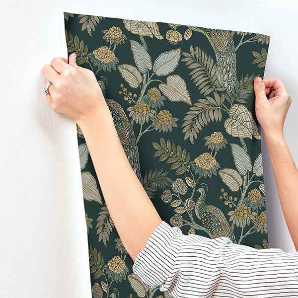 Geneva Sea Green Peacock Paradise Wallpaper - York Wallcoverings - 4173-27645 - York Wallcoverings Wallpaper