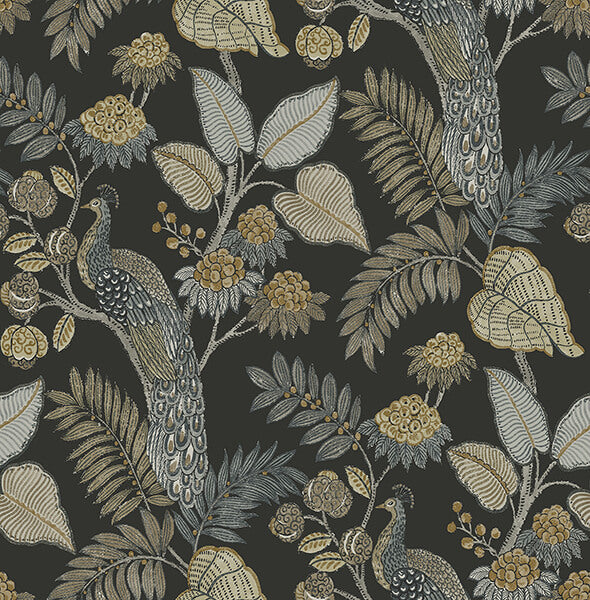 geneva-black-peacock-paradise-wallpaper-york-wallcoverings-4173-27646 - York Wallcoverings Wallpaper
