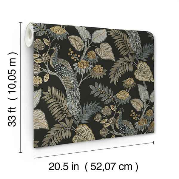 Geneva Black Peacock Paradise Wallpaper - York Wallcoverings - 4173-27646 - York Wallcoverings Wallpaper