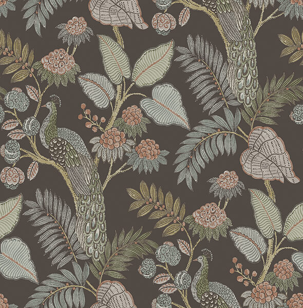 geneva-chocolate-peacock-paradise-wallpaper-york-wallcoverings-4173-27647 - York Wallcoverings Wallpaper