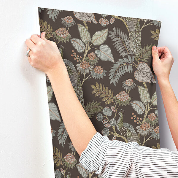 geneva-chocolate-peacock-paradise-wallpaper-york-wallcoverings-4173-27647 - York Wallcoverings Wallpaper