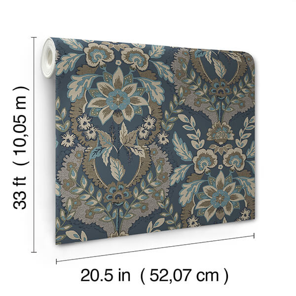 collins-teal-damask-wallpaper-york-wallcoverings-4173-27653 - York Wallcoverings Wallpaper