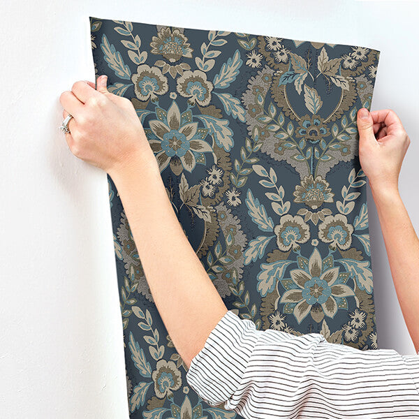 collins-teal-damask-wallpaper-york-wallcoverings-4173-27653 - York Wallcoverings Wallpaper