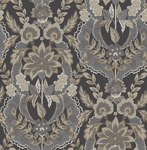 collins-charcoal-damask-wallpaper-york-wallcoverings-4173-27654 - York Wallcoverings Wallpaper