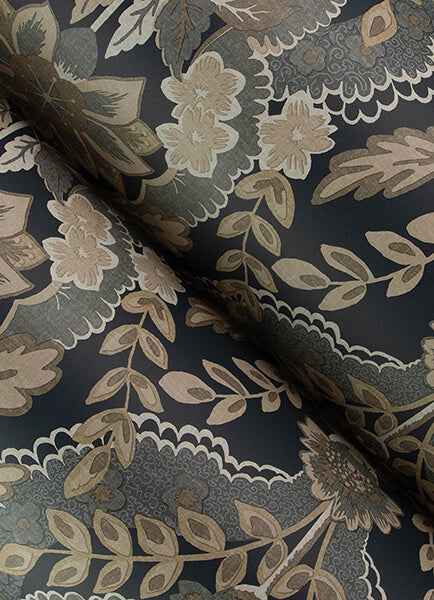 Collins Charcoal Damask Wallpaper - York Wallcoverings - 4173-27654 - York Wallcoverings Wallpaper