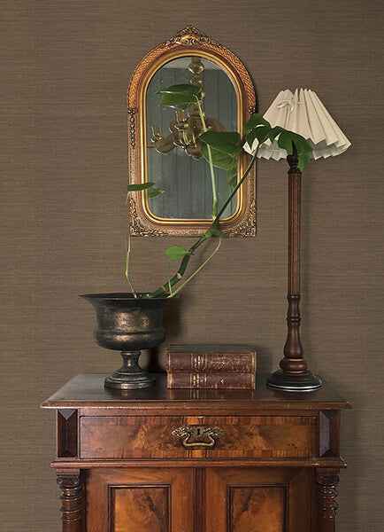 Mycroft Chestnut Grasscloth Wallpaper - York Wallcoverings - 4173-82102