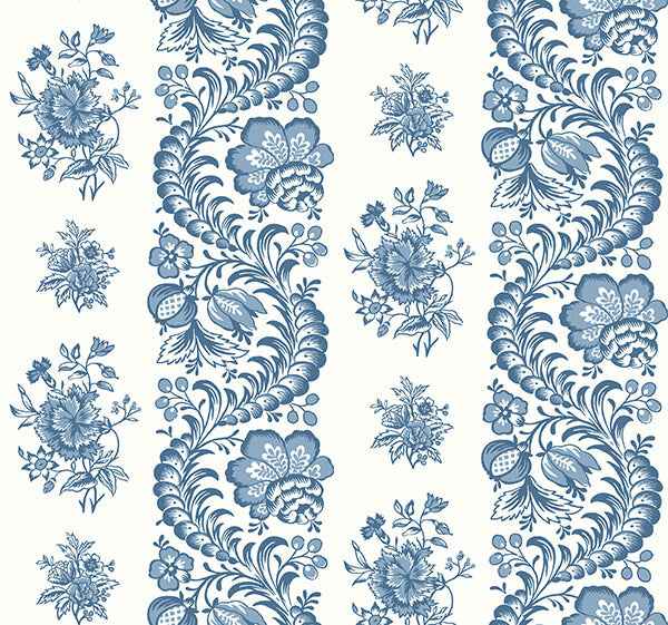 Beaumont Blue Floral Stripe Wallpaper - York Wallcoverings - VP1302 - York Wallcoverings Wallpaper