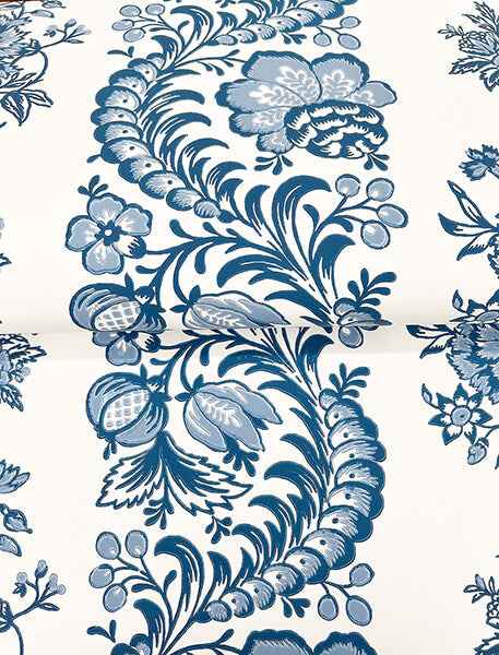 Beaumont Blue Floral Stripe Wallpaper - York Wallcoverings - VP1302 - York Wallcoverings Wallpaper