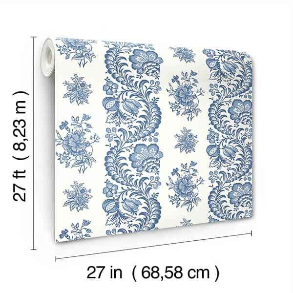 Beaumont Blue Floral Stripe Wallpaper - York Wallcoverings - VP1302 - York Wallcoverings Wallpaper
