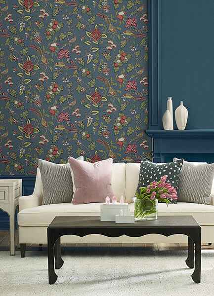 Parterre Indigo Jacobean Wallpaper - York Wallcoverings - VP1311 - York Wallcoverings Wallpaper