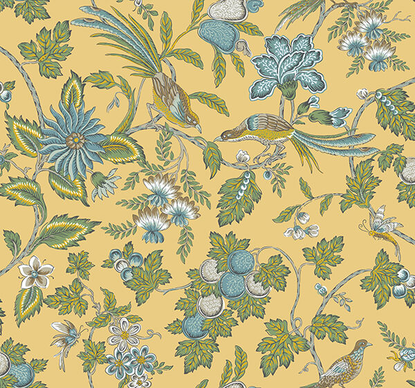parterre-light-yellow-jacobean-wallpaper-york-wallcoverings-vp1313 - York Wallcoverings Wallpaper