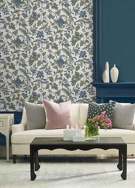 Parterre Blue Jacobean Wallpaper - York Wallcoverings - VP1314 - York Wallcoverings Wallpaper