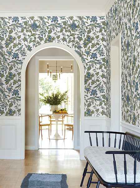 Parterre Blue Jacobean Wallpaper - York Wallcoverings - VP1314 - York Wallcoverings Wallpaper