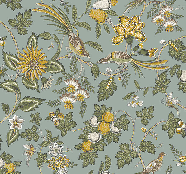 parterre-light-blue-jacobean-wallpaper-york-wallcoverings-vp1315 - York Wallcoverings Wallpaper