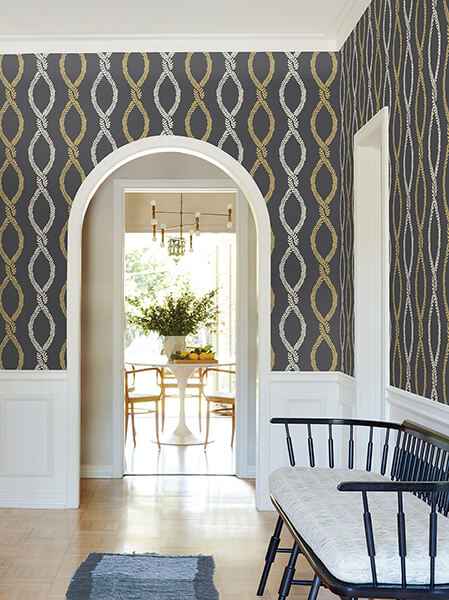 Laureate Black Vine Trellis Wallpaper - York Wallcoverings - VP1324 - York Wallcoverings Wallpaper
