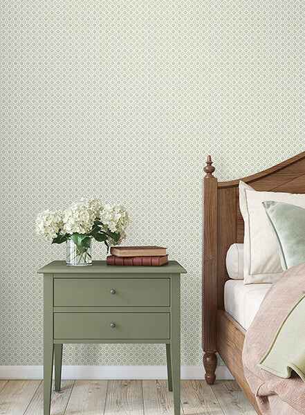 Priti Sage Floral Grid Wallpaper - York Wallcoverings - VP1332