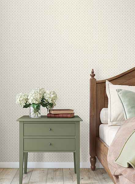 Priti Beige Floral Grid Wallpaper - York Wallcoverings - VP1333