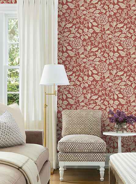 Rowen Ruby Botanical Wallpaper - York Wallcoverings - VP1342 - York Wallcoverings Wallpaper