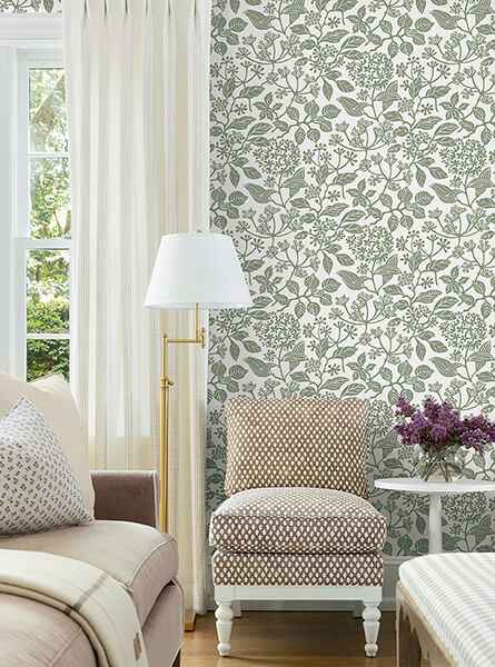 Rowen Olive Botanical Wallpaper - York Wallcoverings - VP1343