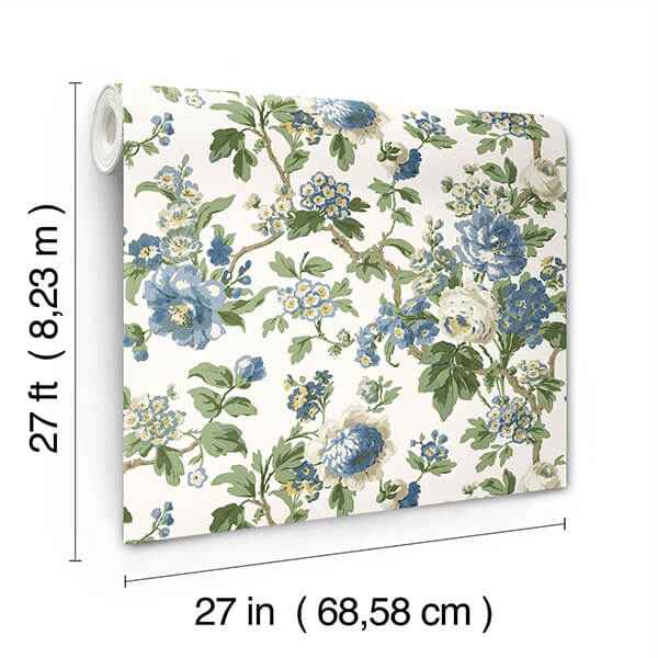 Beatrix Blue Vintage Floral Wallpaper - York Wallcoverings - VP1352 - York Wallcoverings Wallpaper