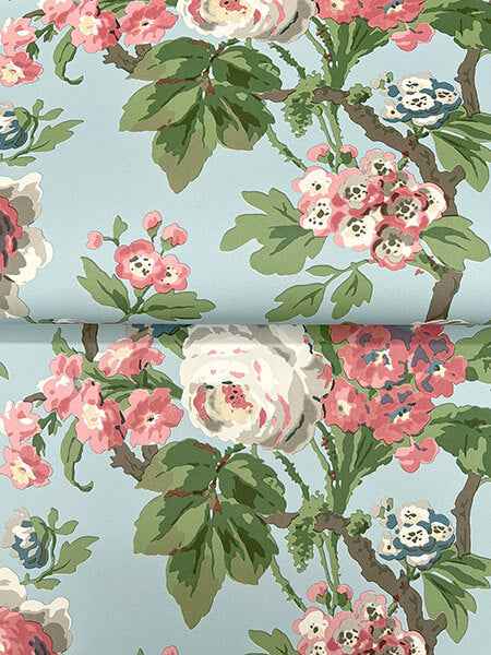 Beatrix Sky Blue Vintage Floral Wallpaper - York Wallcoverings - VP1354 - York Wallcoverings Wallpaper