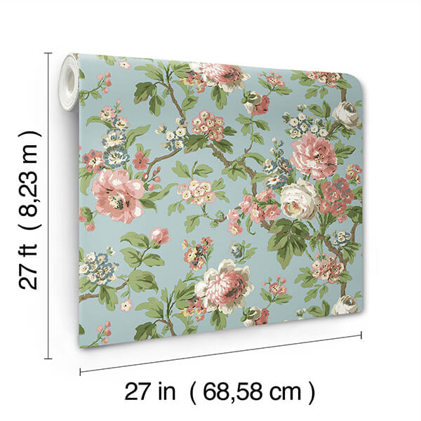 beatrix-sky-blue-vintage-floral-wallpaper-york-wallcoverings-vp1354 - York Wallcoverings Wallpaper