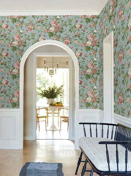 Beatrix Sky Blue Vintage Floral Wallpaper - York Wallcoverings - VP1354 - York Wallcoverings Wallpaper