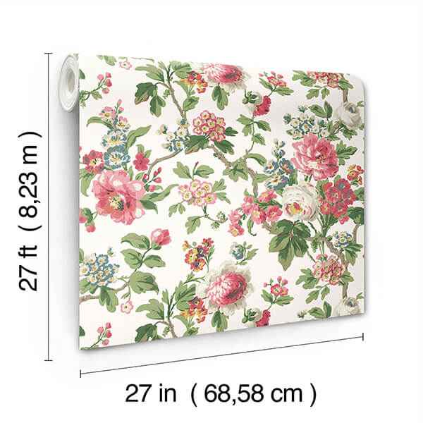 Beatrix Fuchsia Vintage Floral Wallpaper - York Wallcoverings - VP1355 - York Wallcoverings Wallpaper