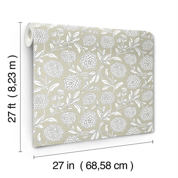 Chatsworth Garden Taupe Floral Trail Wallpaper - York Wallcoverings - VP1363 - York Wallcoverings Wallpaper
