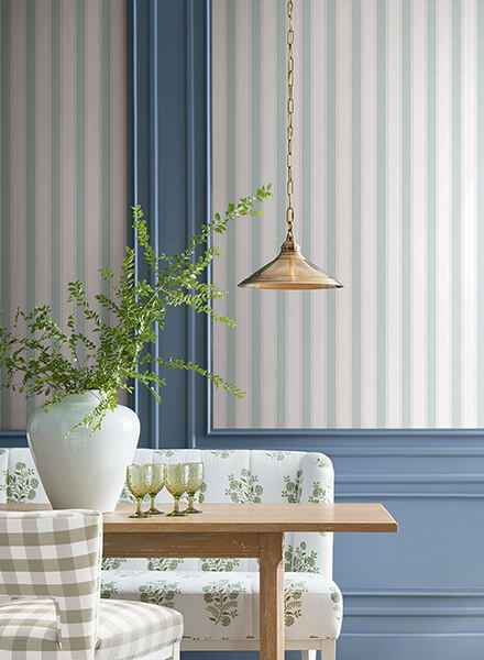 Tilford Light Blue Awning Stripe Wallpaper - York Wallcoverings - VP1371 - York Wallcoverings Wallpaper