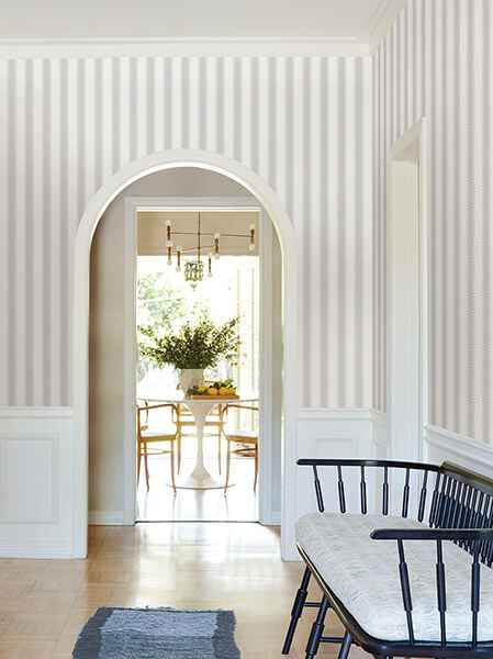 Tilford Light Grey Awning Stripe Wallpaper - York Wallcoverings - VP1373 - York Wallcoverings Wallpaper