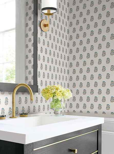 Sylvie Teal Floral Wallpaper - York Wallcoverings - VP1383 - York Wallcoverings Wallpaper