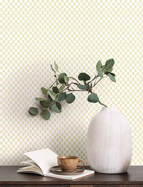 Brioni Butter Floral Stamp Wallpaper - York Wallcoverings - VP1392 - York Wallcoverings Wallpaper